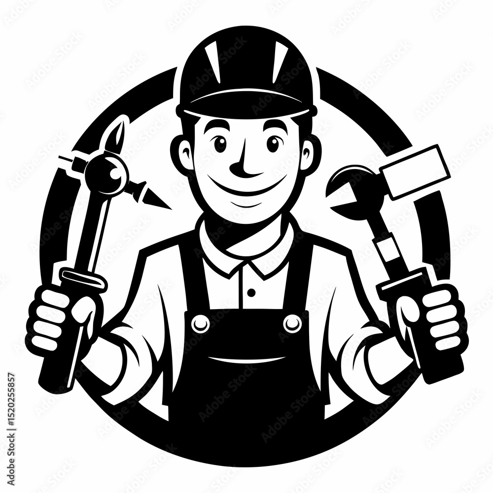 Poster worker with hammer vector icon illustration silhouette graphics design image white background