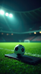 Dramatic spotlight on soccer ball in stadium during night game