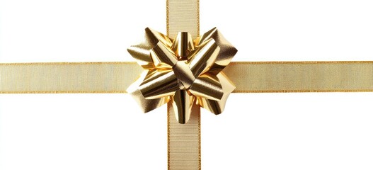 Gold Gift Bow on Beige Ribbon