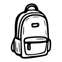 Simple hand drawn sketch of backpack in black and white isolated on transparent background. Ideal for school themed projects, educational designs, or back to school graphics. Vector art