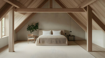 Modern Rustic Attic Bedroom With Wooden Beams