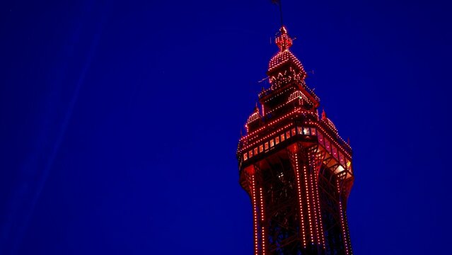Blackpool Tower at dusk in lights