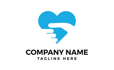 Gradient blue hand and heart logo design.