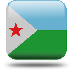 Djibouti Flag – 3D Square Icon Style with Drop Shadow, High Resolution PNG