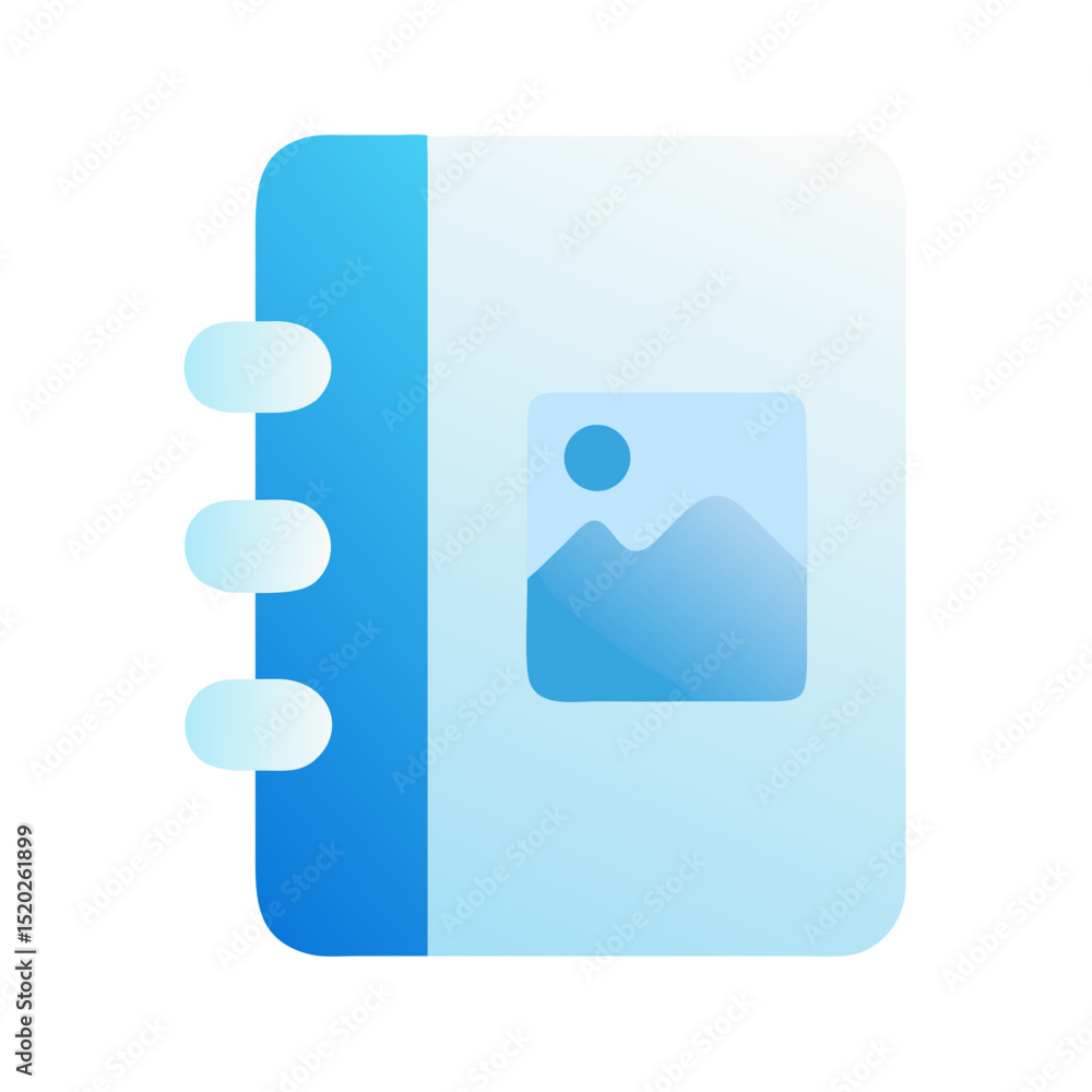 Poster stylized blue gradient notebook icon representing travel planning and documentation