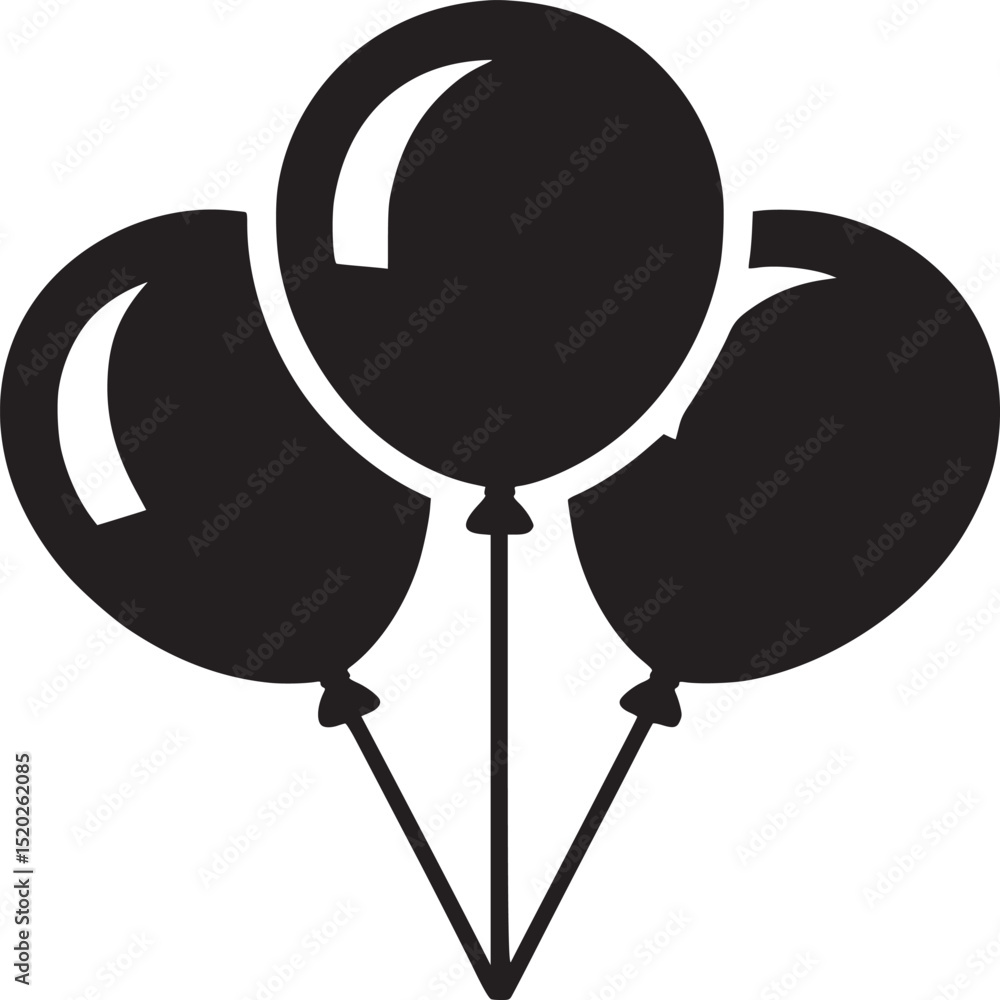 Poster a simple black and white graphic of three balloons with strings tied together in a minimalist style