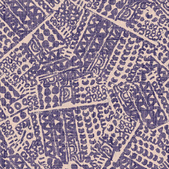 Indigo blue distress abstract seamless pattern. Fabric texture linen for masculine home decor. Cover and trendy fashion boro print in asian Japan fusion style.