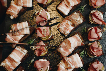 Gourmet Charcuterie Appetizers on Slate Platter