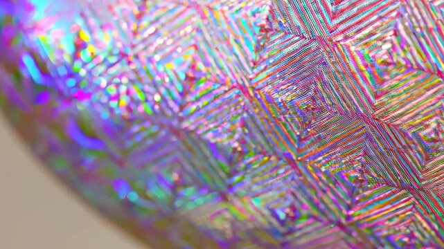 Macro of holographic textured surface, geometric square pattern, iridescent rainbow colors, abstract background or security foil