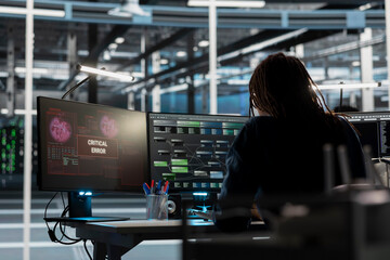 Data center engineer finding critical error in equipment used for machine learning training. Server...