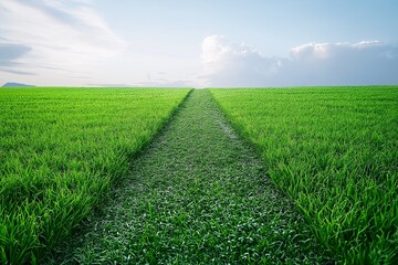 Tranquil Countryside Landscape. Aerial View of a Vibrant Green Field Under Cloudy Sky