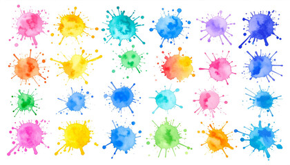Vibrant Watercolor Spatters on Transparent Background