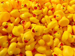 Bright Abstract Pattern of Mini Yellow Rubber Ducks with Red Beaks