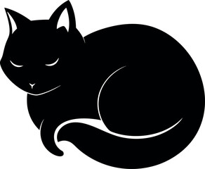 Adorable Sleeping Cat silhouette Illustration On Transparent Background