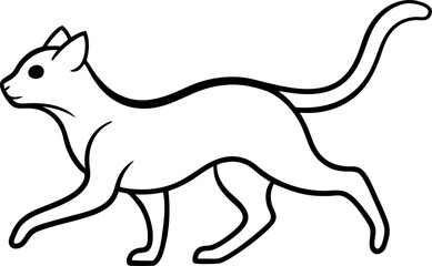 Black Cat Running Outline Illustration On Transparent Background
