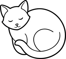 Adorable Sleeping Cat Line Art Illustration On Transparent Background