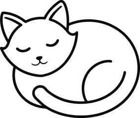 Adorable Sleeping Cat Line Art Illustration On Transparent Background