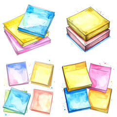 Colorful Watercolor Sticky Notes Transparent Background
