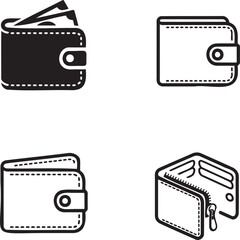 Fototapeta premium Leather Wallet silhouette set vector illustration isolated On Transparent Background