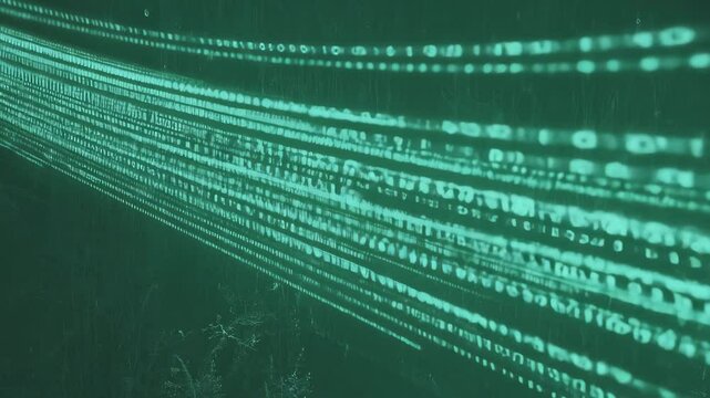 Dynamic green binary code data stream visualization