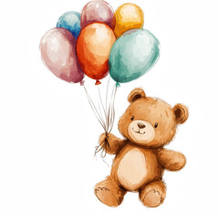Birthday bear floating gently with balloon bunch