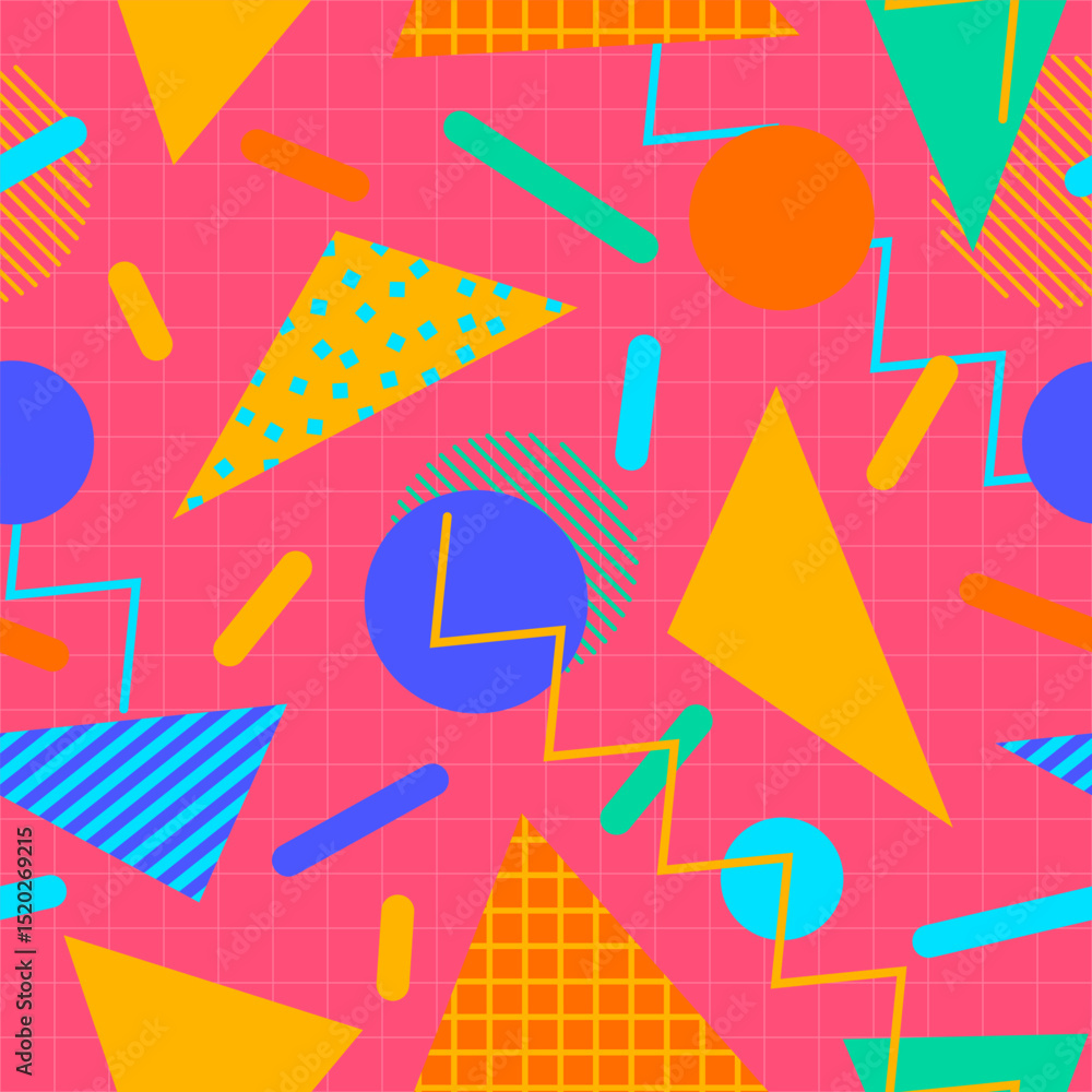 Aufkleber retro 80s seamless pattern with colorful geometric shapes. memphis style geometric background