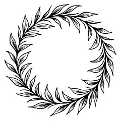 Obraz premium Decorative black and white leaf wreath with vintage sketch concept 