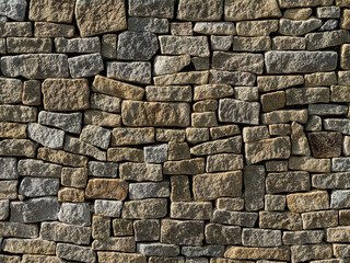 Close-up of a traditional dry stone wall with irregular stones. Rustic texture, ideal for...