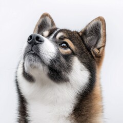 Fototapeta premium Curious Akita Dog Portrait - Adorable, Loyal & Playful Canine Headshot at Animal Sanctuary