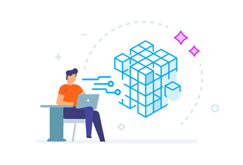 illustrations concept with businessmen. technology, partnership, artificial intelligence business robot, cybes. linear illustration Icons infographics. Landing page site print poster. Line story