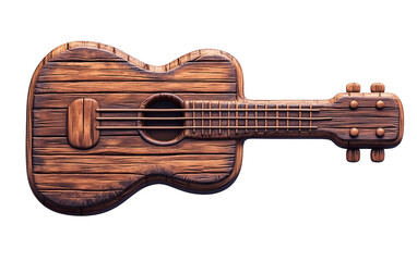 Detailed guitar emoji showcasing natural wood grain texture and strings close up isolated on transparent background PNG