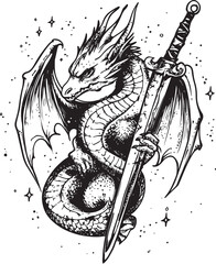 Vintage dragon vector illustration