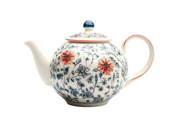 Classic porcelain teapot with intricate floral patterns isolated on white background