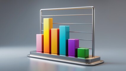Colorful 3D Bar Graph on Metal Stand Against Gray Background