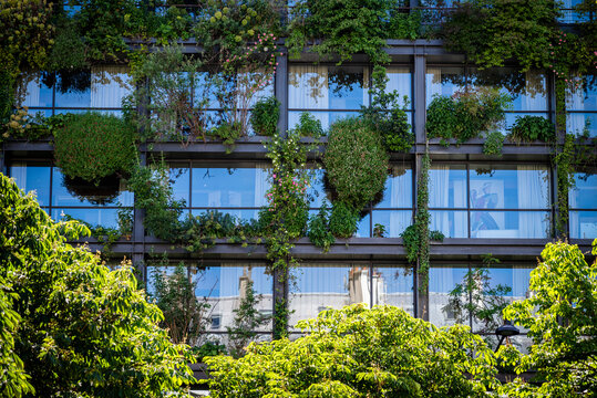 Modern apartment block covered with lots of plants, Boulevard Pasteur, 15th arrondissement, Paris, France