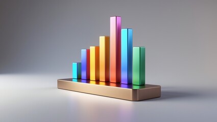 Colorful 3D Bar Graph On Metallic Base, Abstract Data Visualization