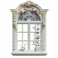 Antique Window with Floral Decor in Pastel Tones