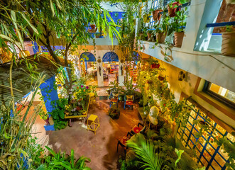 Inside the courtyard of hotel. Agra, India