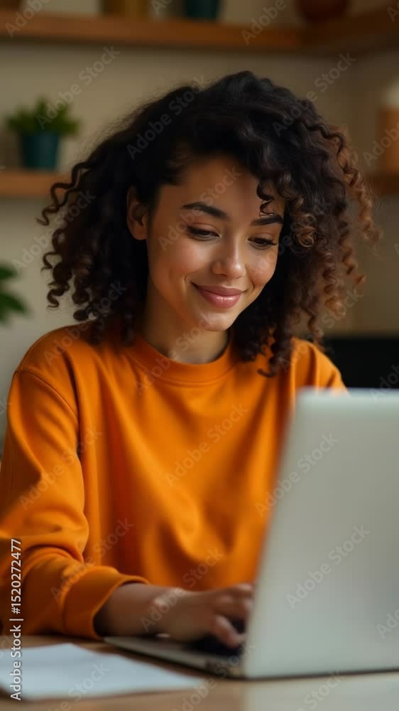 Poster a person sitting at a table with a laptop, likely working or browsing