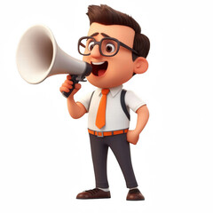 Animated Manager Using Megaphone Shouting "Go Team"