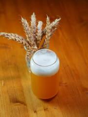 Craft Beer glass can on wooden table