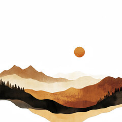 Boho Abstract Mountain Landscape in Warm Tones