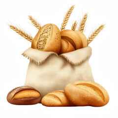 Breads Labeled in Sack with Wheat Stalk Accents