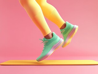 Jumping legs in vibrant exercise attire
