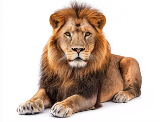 Fototapeta premium Majestic Wild Male Lion Portrait. Graceful King of the Jungle in Studio Setting on White Background