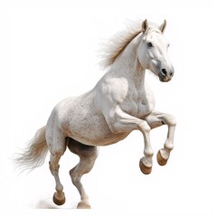 Fototapeta premium Majestic White Stallion Rearing. Graceful Equine Power and High-Energy on a Sunny Day in Farmland Fields