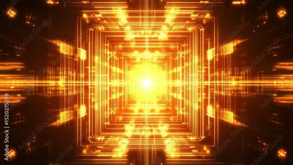 Poster abstract futuristic tunnel, glowing circuit patterns, data transfer visualization
