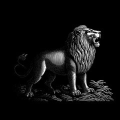 Obraz premium Majestic vintage lion emblem showcasing detailed engraving with a striking presence in classic design