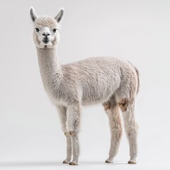 Obraz premium Adorable Young Alpaca Portrait. Furry Pet in Studio Isolation. Cute, Peaceful, Hornless Herbivore for Animal Photography