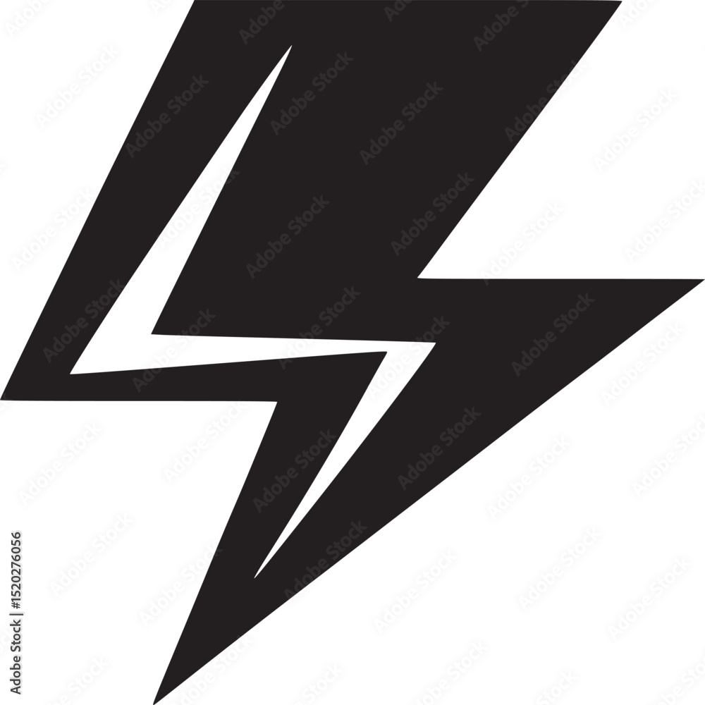 Poster a minimalist black lightning bolt graphic on a plain white background in a simple vector style